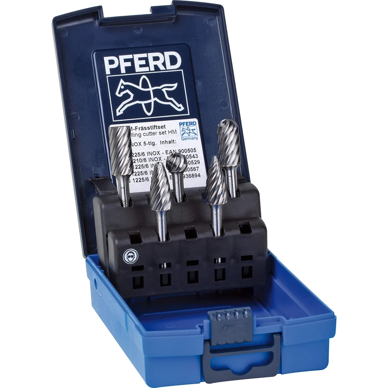 PFERD HM Burr Set, 5 Pieces, INOX Tooth, Shaft Diameter 6 mm, 21901912 - Specially Designed for Stainless Steel (INOX)
