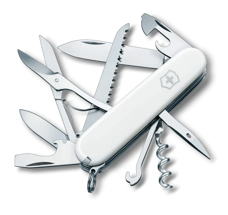 Victorinox Huntsman Swiss Army Knife, Medium, Multi Tool, Camping Knife, 15 Functions, Large Blade, Bottle Opener, White