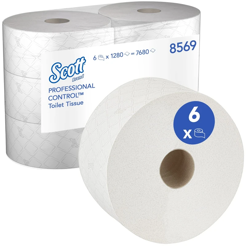 Scott® ControlTM Toilet Tissue Rolls – 2-Ply White Embossed Centrefeed Toilet Paper for High-Capacity, Hygienic Use – FSC®-Certified – 6 Rolls x 1,280 Sheets (7,680 Sheets Total), Model Nr. 8569