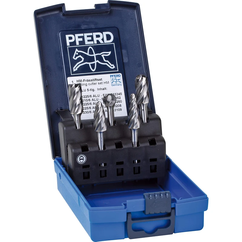 PFERD HM Router Bit Set, 5 Pieces, Aluminium Tooth, Shaft Diameter 6 mm, 21901612 - Specially Designed for Aluminium Machining