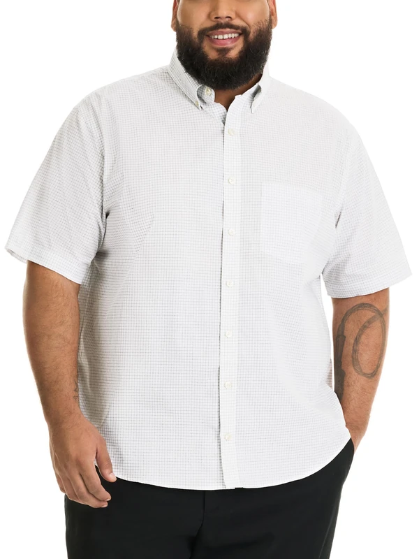 Van Heusen Men's Big and Tall Wrinkle Free Short Sleeve Button Down Shirt, No-Tuck Length, Comfortable Stretch Fabric, Bright White, XL