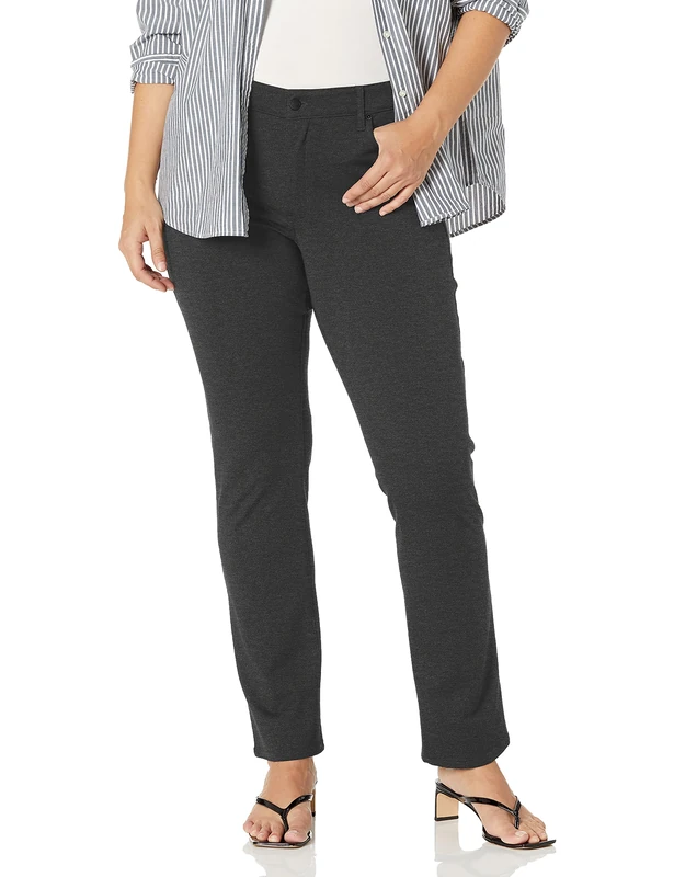 NYDJ Women's Plus Size Ponte Marilyn Straight Leg Pant, Charcoal/Heathered,