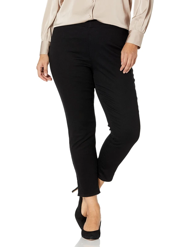 NYDJ Women's Plus Size Pull On Skinny Ankle Jean with Side Slit, Black 16W - Image 1