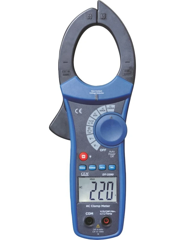 CEM DT-3390 Clamp Multimeter, 1000 A AC, Continuity Tester, Non-Contact Voltage Meter, Current Meter, TÜV/GS, CAT III, 4000 Counts