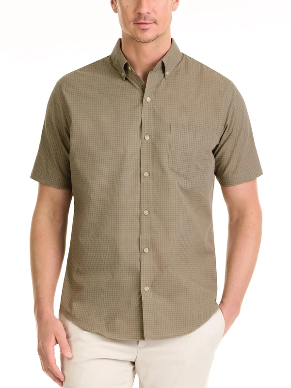 Van Heusen Men's Wrinkle Free Short Sleeve Button Down Shirt, Aluminum Minicheck, Large - Image 1