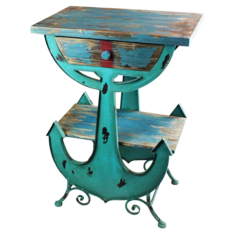 Design Toscano FU80833 Anchors Aweigh Vintage Coastal Pedestal Stand, Metal, Blue, 35.56 x 53.34 x 73.66 cm - Image 1