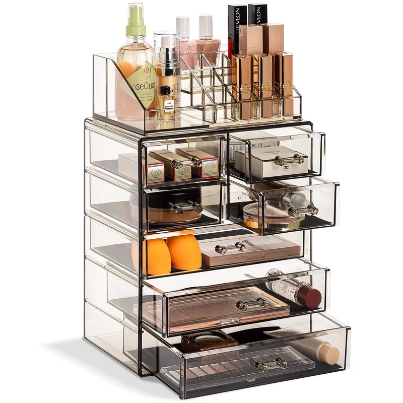 Sorbus Clear Cosmetic Makeup Organizer - Make Up & Jewelry Storage, Case & Display - Spacious Design - Great Holder for Dresser, Bathroom, Vanity & Countertop (4 Large, 2 Small Drawers-Black Jewel)