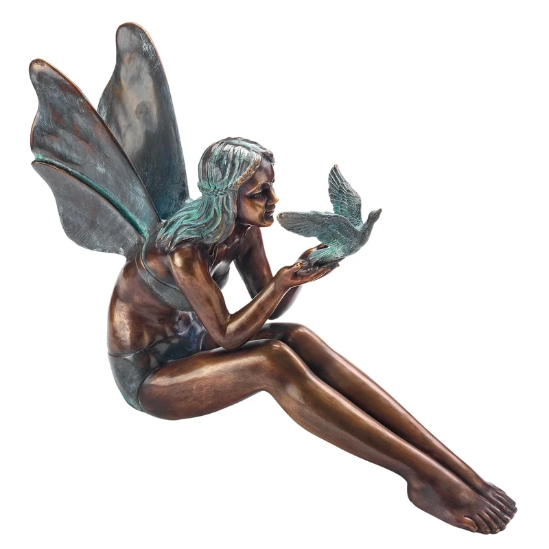 Design Toscano SU47107 Bird Fairy Cast Bronze Garden Statue, Two Tone Bronze/Verdigris, Large