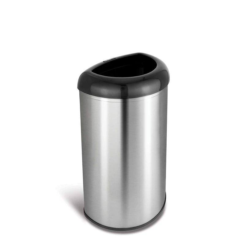 Ninestars Trash Can, Stainless steel with plastic top, Black
