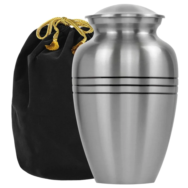 Trupoint Memorials Cremation Urns for Human Ashes, Pewter Decorative Burial Urn for Adult Men & Women, Large Silver