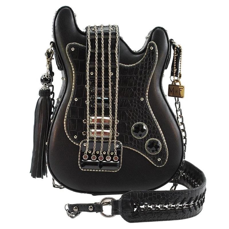 MARY FRANCES Women's Turn It Up Beaded Crossbody Guitar Shaped Handbag, Black, One Size - Image 1