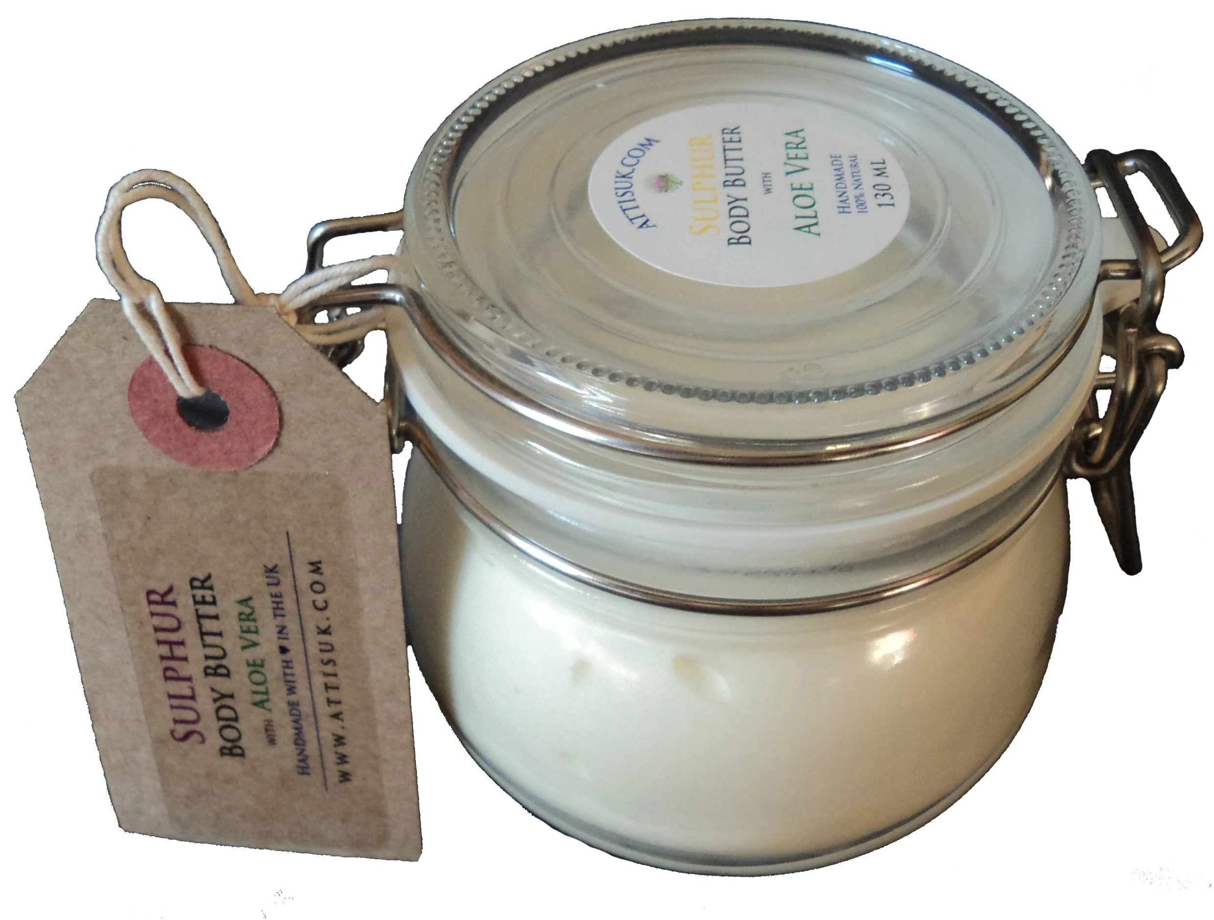 ATTIS Sulphur Body Butter with Aloe Vera | Vegan | with Lavender and Tea Tree Essential Oils | moisturising | rehydrating | face Cream | Hand Cream | Natural | Handmade (130ml)