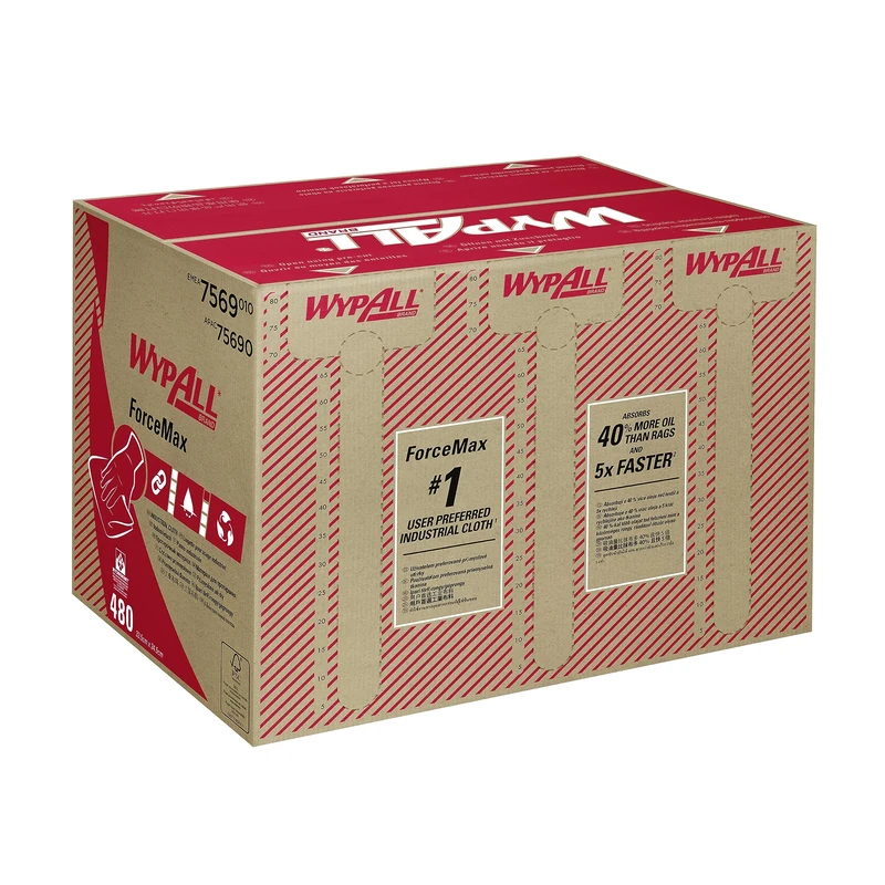 WypAll, 7569, ForceMax Industrial Cloth, 1 Ply, Grey, 1 box x 480 cloths