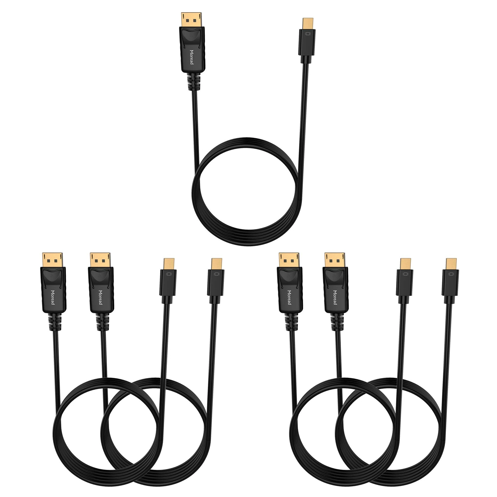 Moread Mini DisplayPort to DisplayPort Cable, 6 Feet, 5 Pack, Gold-Plated Thunderbolt to DisplayPort (Mini DP to DP) Cable 4K Resolution Ready - Black
