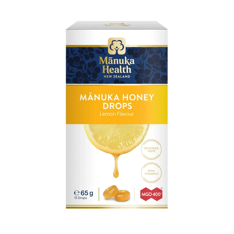 Manuka Health Manuka Honey Lozenges – Lemon Flavour, MGO 400+ with Vitamin C, Soothing Drops for Throat Relief – Made with New Zealand Honey, 15 Lozenges