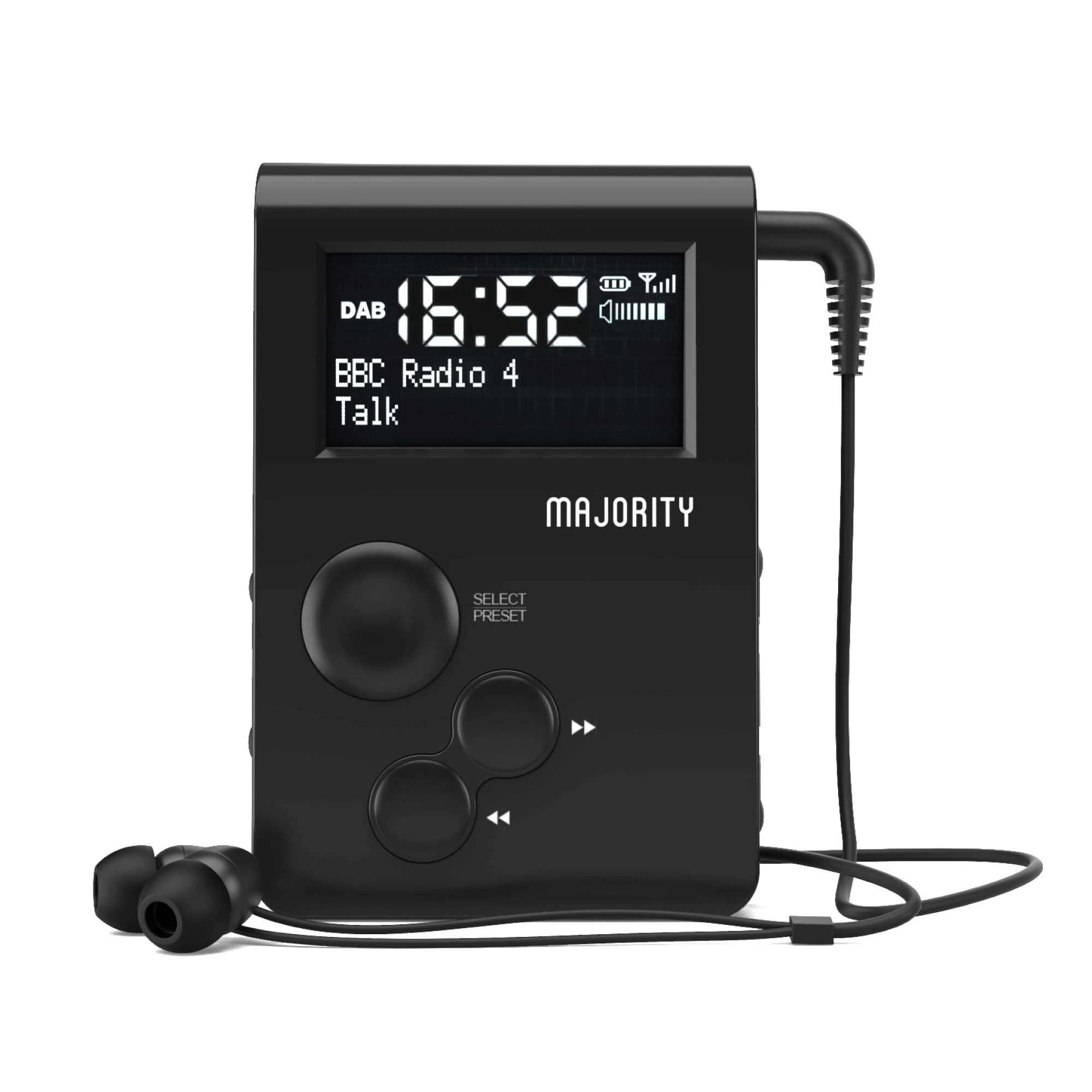 Majority Parkside-Go Personal Digital DAB/DAB+/FM and MP3 card slot radio, Active Sports Portable, Walk Run or Jogging, Rechargeable USB, Headphones Included