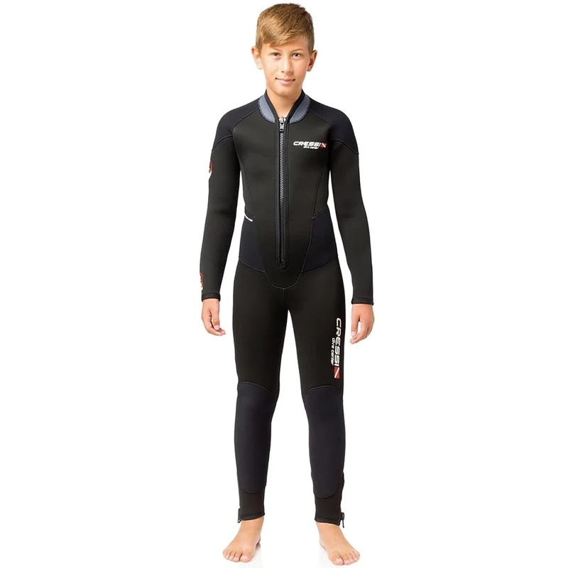 Cressi Endurance Junior All-In-One 5mm Full Length 5mm Adults Wetsuit for Temperate Waters - Black, L/14-16 Y