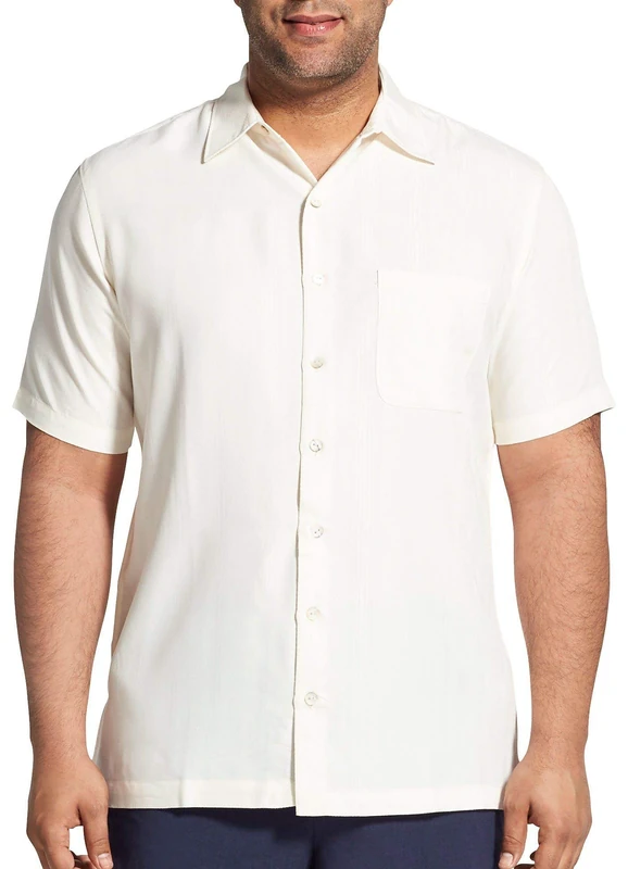 Van Heusen Men's Big and Tall Poly Rayon Short Sleeve Button Down Shirt, Cream Egret, XXL
