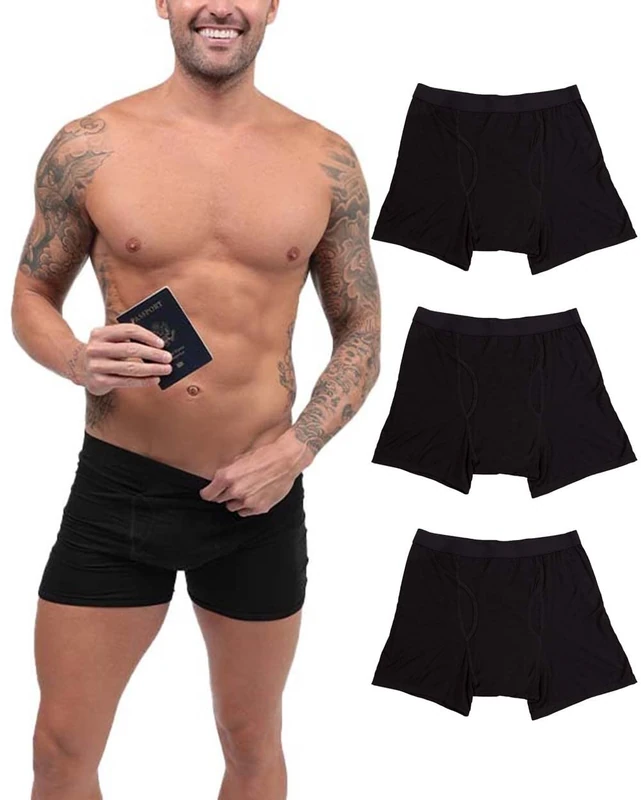 iHeartRaves Men's Anti-Theft Pocket Boxer Briefs - Pickpocket Proof Travel Underwear S - 2XL, Black Modal (3-pack), M