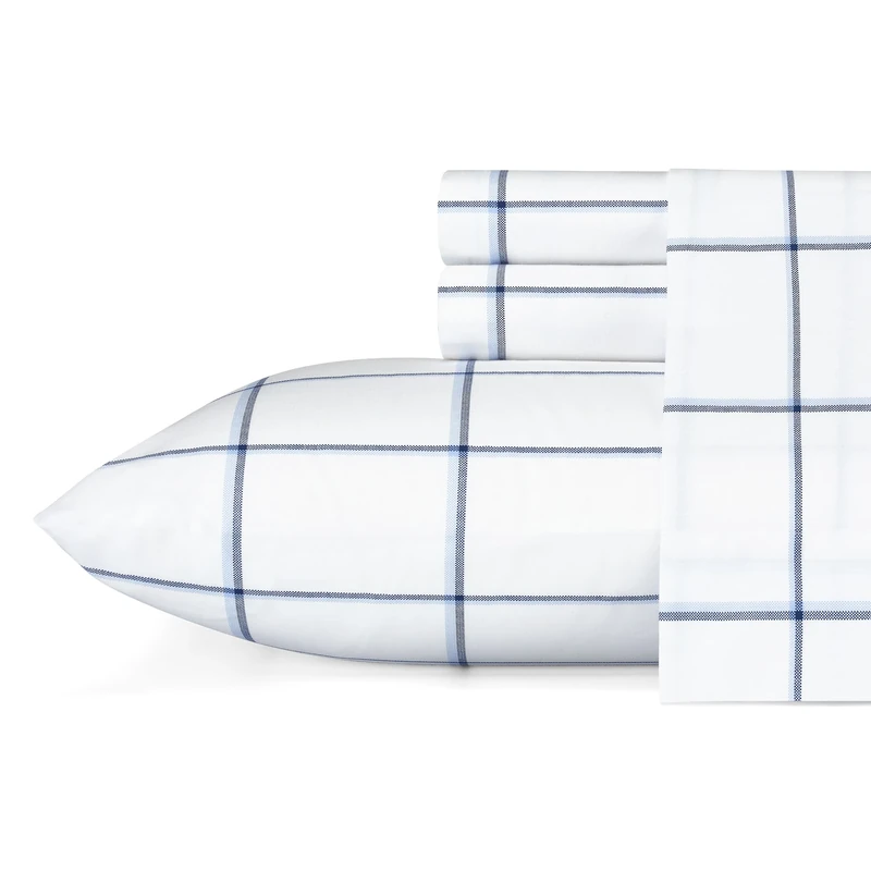 Nautica Cotton Percale Bedding Set, Crisp & Cool, Lightweight & Breathable, 100%, Plot Blue/White, Queen