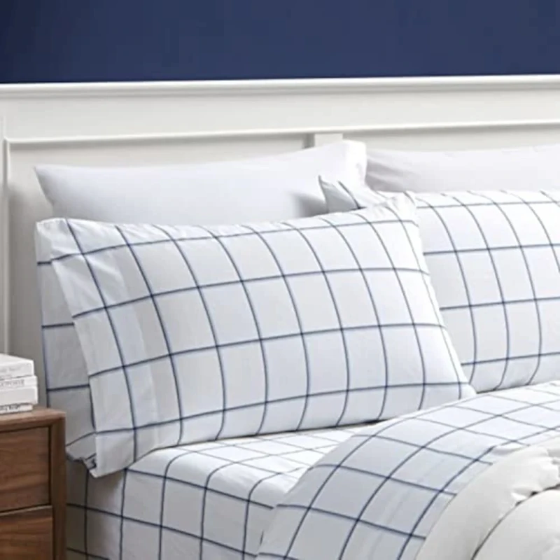 Nautica - King Sheet Set, Cotton Percale Bedding Set, Crisp & Cool, Lightweight & Breathable (Plot Blue, King)