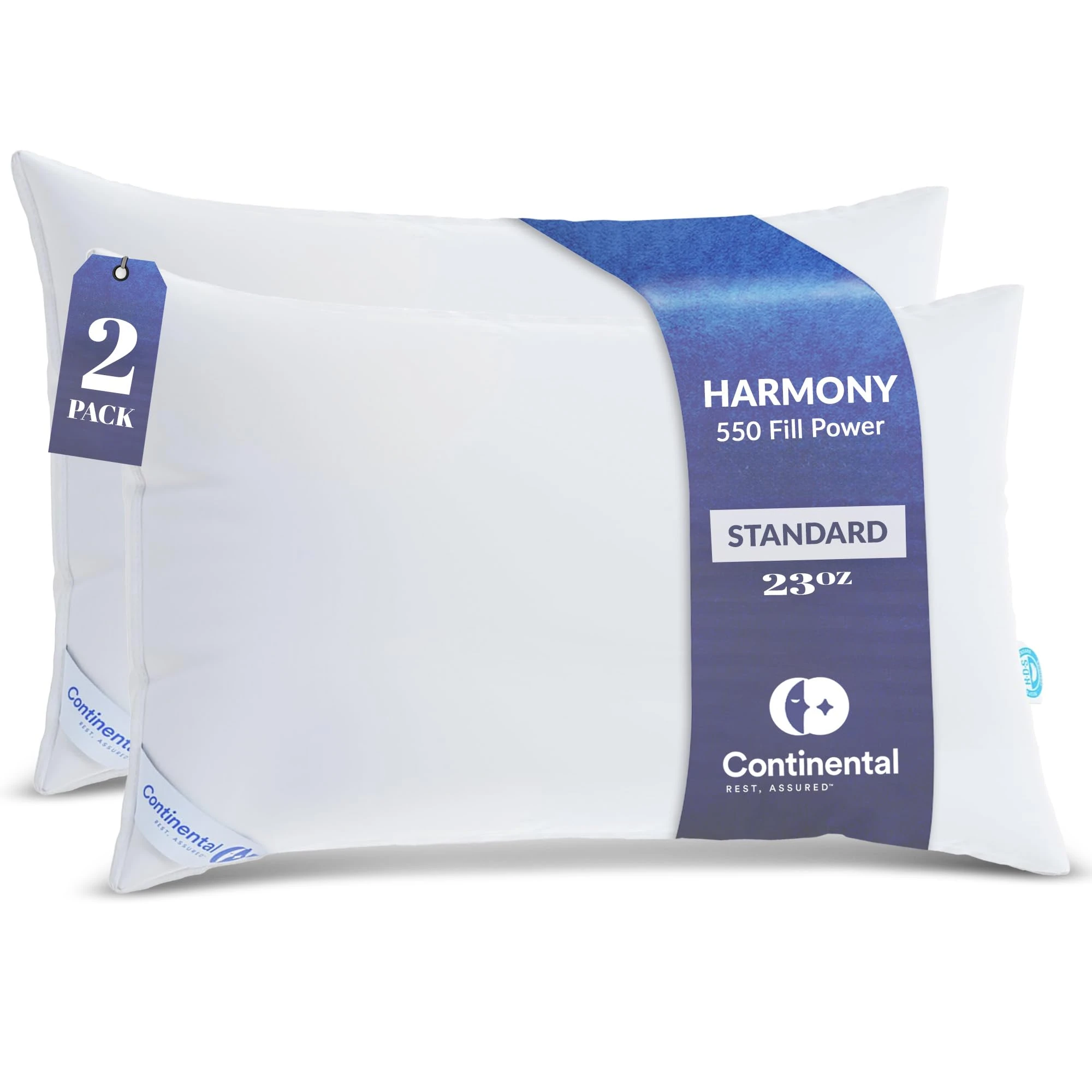 Continental Bedding 100% Luxury Down Pillows King Size Set of 2 - Family Made in New York - Breathable Bed Pillows for Sleeping, Back, Side, Stomach Sleepers – 550 FP (23oz) Soft