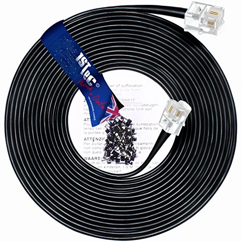 1STec 7M ADSL 2+ RJ11 Modem Extension Cable for BT Infinity Sky Q Talktalk Plusnet EE Vodafone Now Broadband First Utility & Post Office FTTC Fibre/Standard Internet Connections (7 Metre Black)