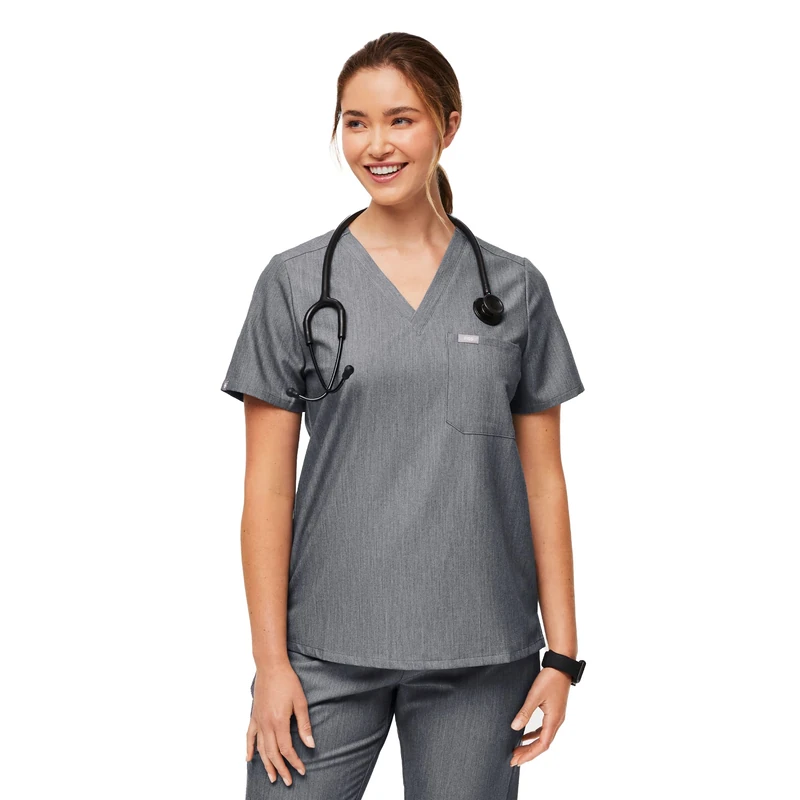 FIGS Catarina Scrub Tops for Women — Classic Fit, 1 Pocket, Four-Way Stretch, Anti-Wrinkle Women’s Medical Scrub Top, Gpt, XS