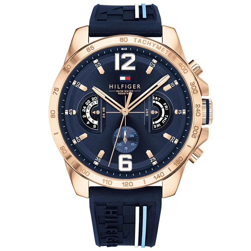 Tommy Hilfiger Analogue Multifunction Quartz Watch for men with Silicone, Stainless Steel or Leather Bracelet, Day & Date Sub-Dials, 5ATM Water Resistant
