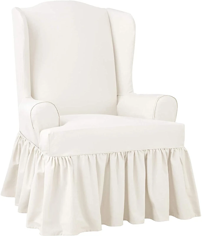 Surefit Essential Twill T-Cushion Wingback Chair Slipcover - Relaxed Fit Armchair Cover/Perfect for Protecting Your Favorite Wing Chair - Image 1
