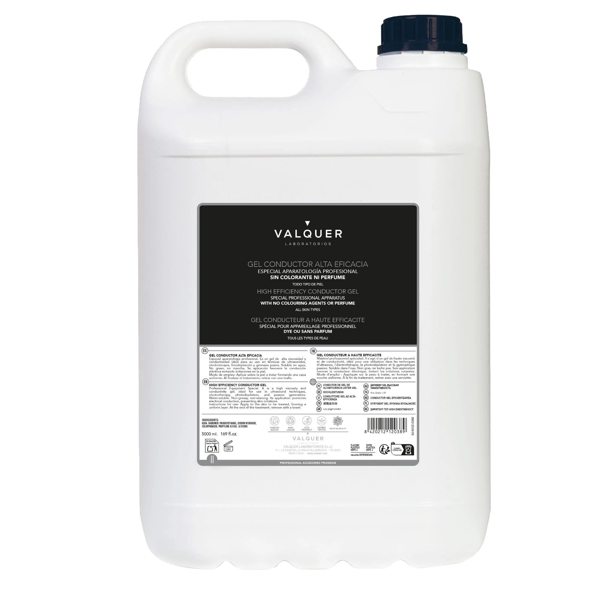 Valquer Body & Facial Conductive Gel - For professional equipment (ultrasound, electrotherapy, radiofrequency, cavitation, ipl, laser, etc) - 5000 ml