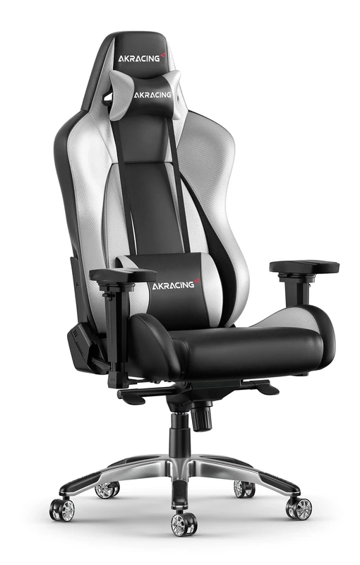 AKRacing Masters Series Premium Gaming Chair with High Backrest, Recliner, Swivel, Tilt, 4D Armrests, Rocker and Seat Height Adjustment Mechanisms with 5/10 warranty - Silver