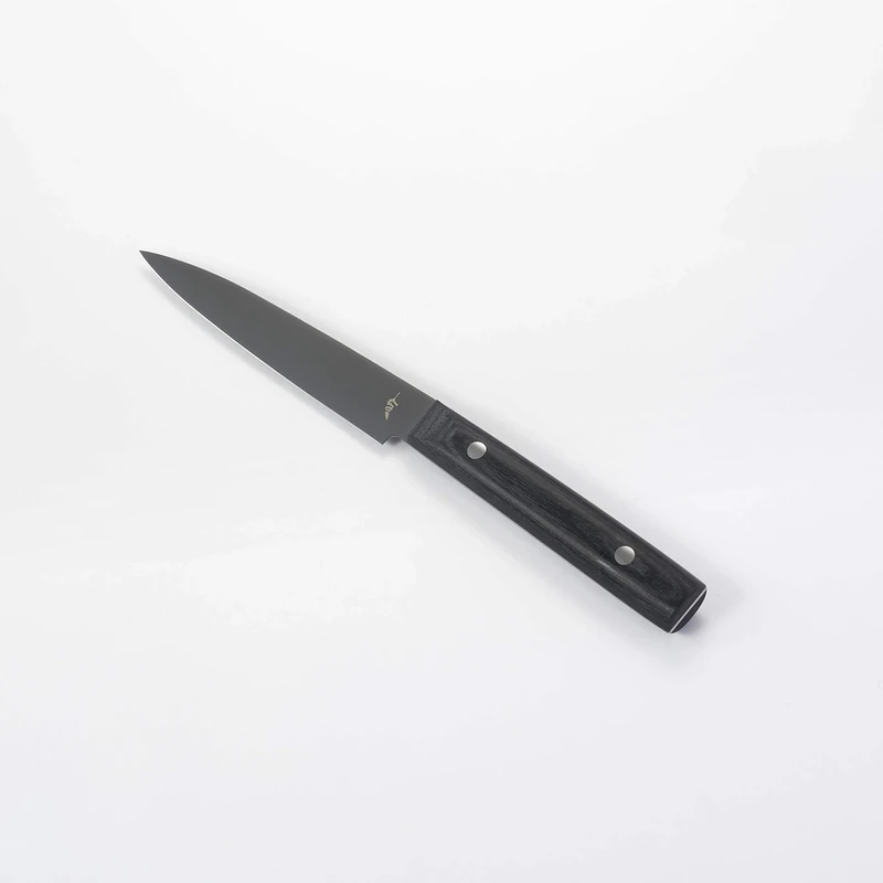 KAI Michel Bras Quotidien Utility Knife No.2 with 12 cm Blade Length - Titanium-Coated Utility Blade Made of A8 Steel - Black pakkawood - Made in Japan