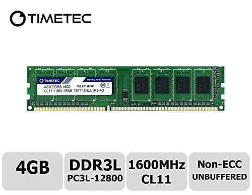 Timetec Hynix IC 4GB DDR3L 1600MHz PC3L-12800 Non ECC Unbuffered 1.35V/1.5V CL11 1Rx8 Single Rank 240 Pin UDIMM Desktop PC Computer Memory Ram Module Upgrade (High Density 4GB)