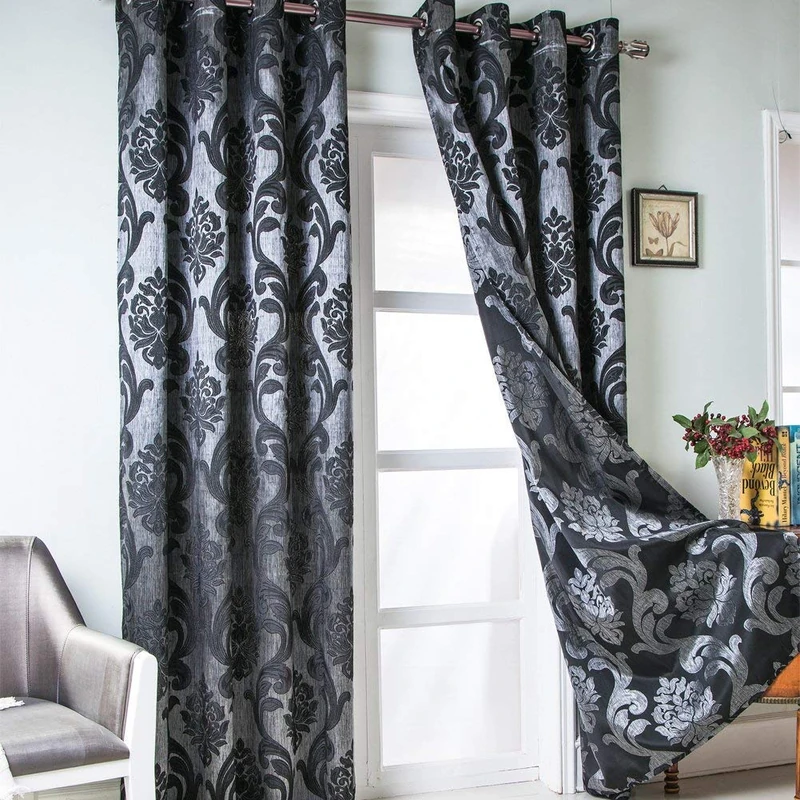 NAPEARL Damask Curtains for Living Room and Bedroom, Gothic Drapes With Floral Patterns, Black Victorian Style, 84 Inch Length, Set of 2 Panels, Each 52 x 108 Inches - Image 1