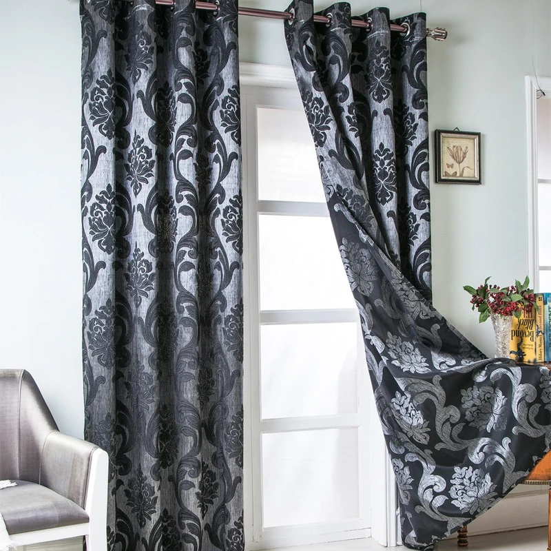 NAPEARL Black Damask Curtains for Living Room, Gothic Style Patterned Bedroom Curtain Drapes, Jacquard Curtains for Bedroom 84 Inch Length, Set of 2 Panels, Each 52 x 84 Inches