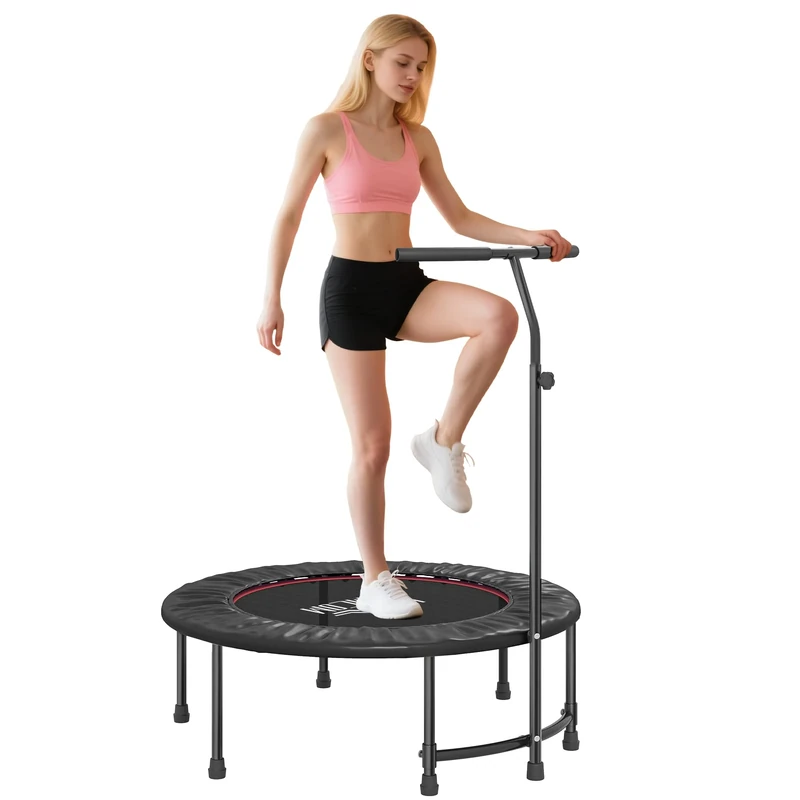 HOMCOM 40" Fitness Trampoline, Mini Trampoline Bungee Rebounder with Adjustable Handle for Indoor Exercise Workout, Black