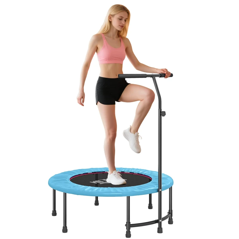 HOMCOM 40" Fitness Trampoline, Mini Trampoline Bungee Rebounder with Adjustable Handle for Indoor Exercise Workout, Blue