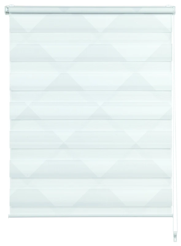 GARDINIA Double Roller Blind for Clamping or Gluing, Duo Roller Blind/ Side Pull Roller Blind, Transparent and Opaque, All Assembly Parts Included, Triangle Motif, White, 120 x 150 cm (B x H), 32408