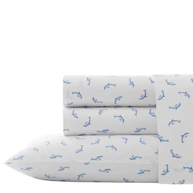 Poppy & Fritz Dolphins Sheet Set, Twin, Pastel Blue - Image 1