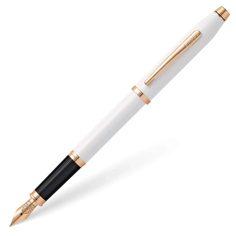 CROSS Century II Pearlescent White Lacquer Fountain Pen with Rose-Gold Tone Appointments and Stainless Steel Medium Nib plated with Rose-Gold PVD
