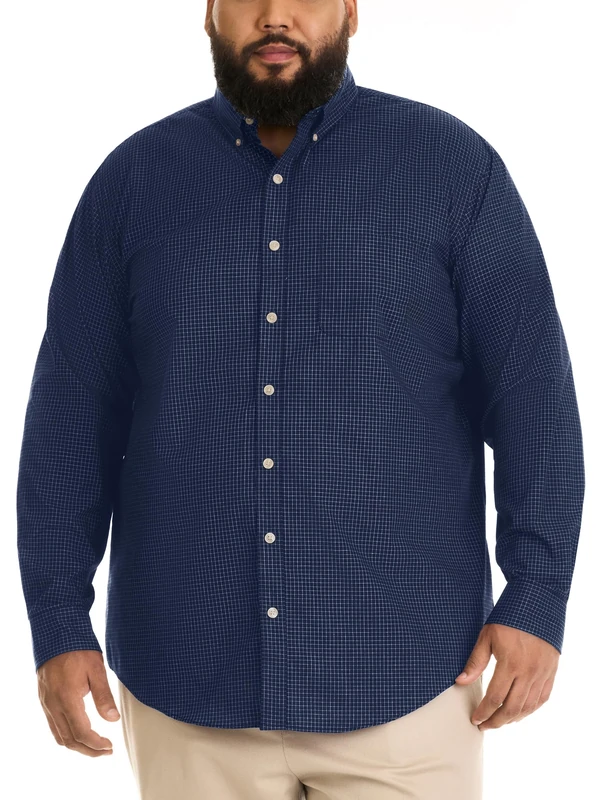 Van Heusen Men's Big and Tall Wrinkle Free Poplin Long Sleeve Shirt Button, Carbon Blue, XXXL