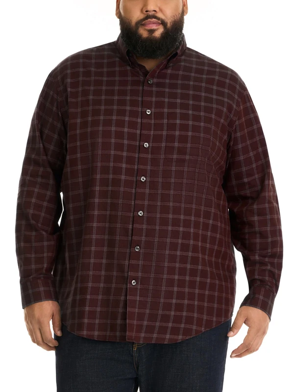 Van Heusen Men's Big and Tall Traveler Stretch Non Iron Long Sleeve Shirt Button, Red Pinot Noir, XXXXL