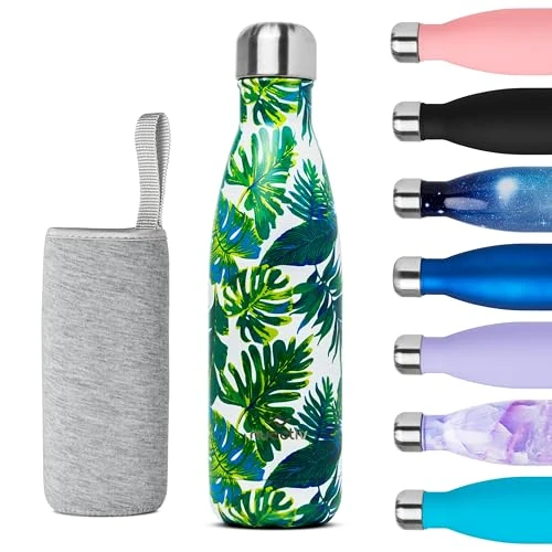 Nuactiv Stainless Steel Insulated Water Bottle, Vacuum Flask BPA Free, 12hrs Hot & 24hrs Cold Drinks, Thermal Metal Sports Bottles 500ml, Leakproof Double Wall Drinking for Kids, Gym, Running, Travel