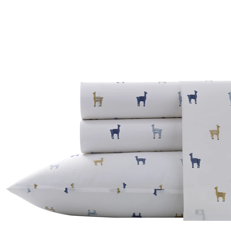 Poppy & Fritz - Twin Sheets, Cotton Percale Bedding Set, Crisp & Cool, Ideal Bedding Set (Llamas, Twin)