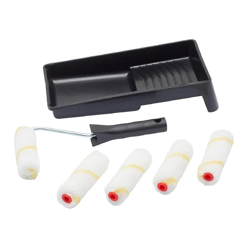Fit For The Job 7 pc Mini Paint Roller Set for Painting with Emulsion, Walls and Ceilings, 4 inch Roller and Tray Set