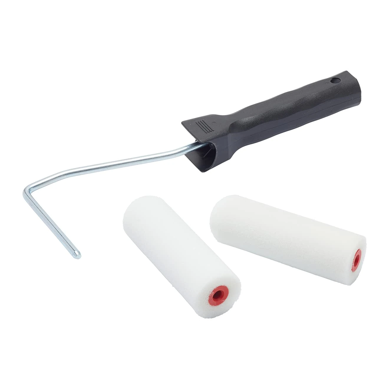 Fit For The Job 2 pack 4 inch Foam Mini Rollers Plus Frame for DIY Painting With Gloss and Satin Paints, Undercoat & Primer, Gives A Smooth Finish on Wood and Metal Surfaces, 4"