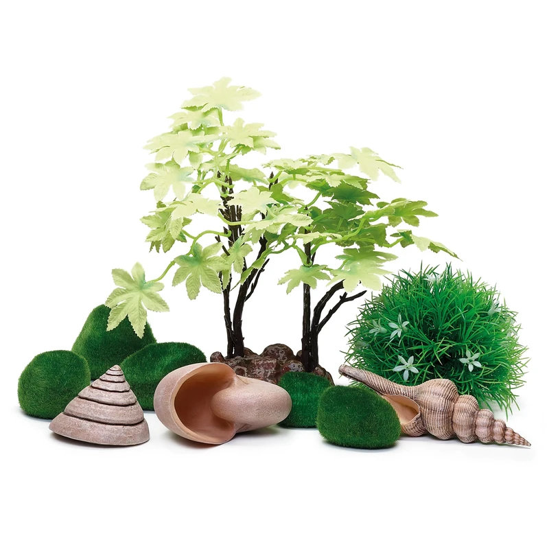 biOrb Decor Set, Summer Theme - Green Maple Tree, Flower Ball & Sea Shell Ornaments for 15 L+ Aquariums, Easy-Insert Decoration Compatible with Fresh & Saltwater Tanks, Perfect Fish Tank Decorations