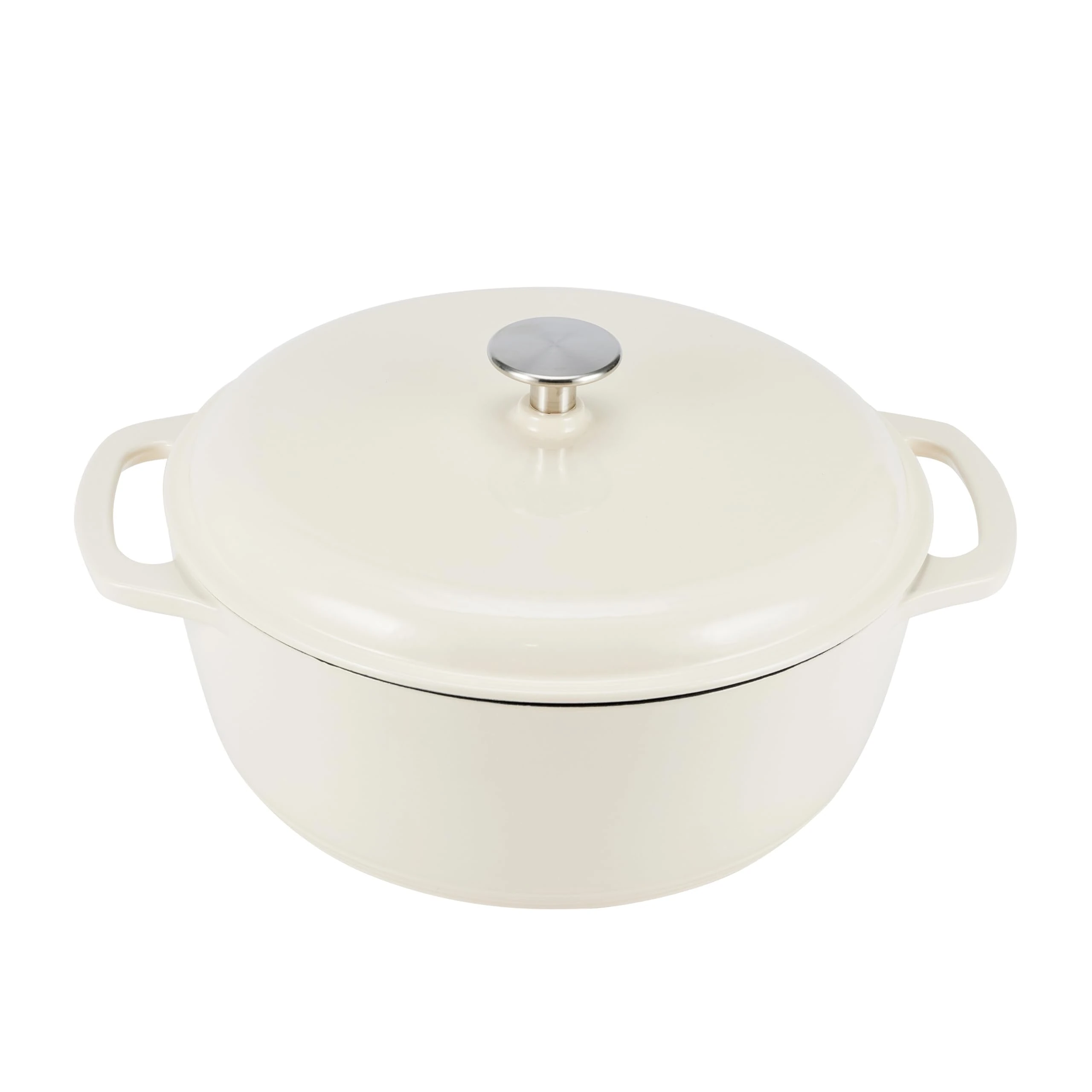 Amazon Basics Enameled Cast Iron Round Dutch Oven with Lid and Dual Handles, Heavy-Duty & Small, 4.1 L, White