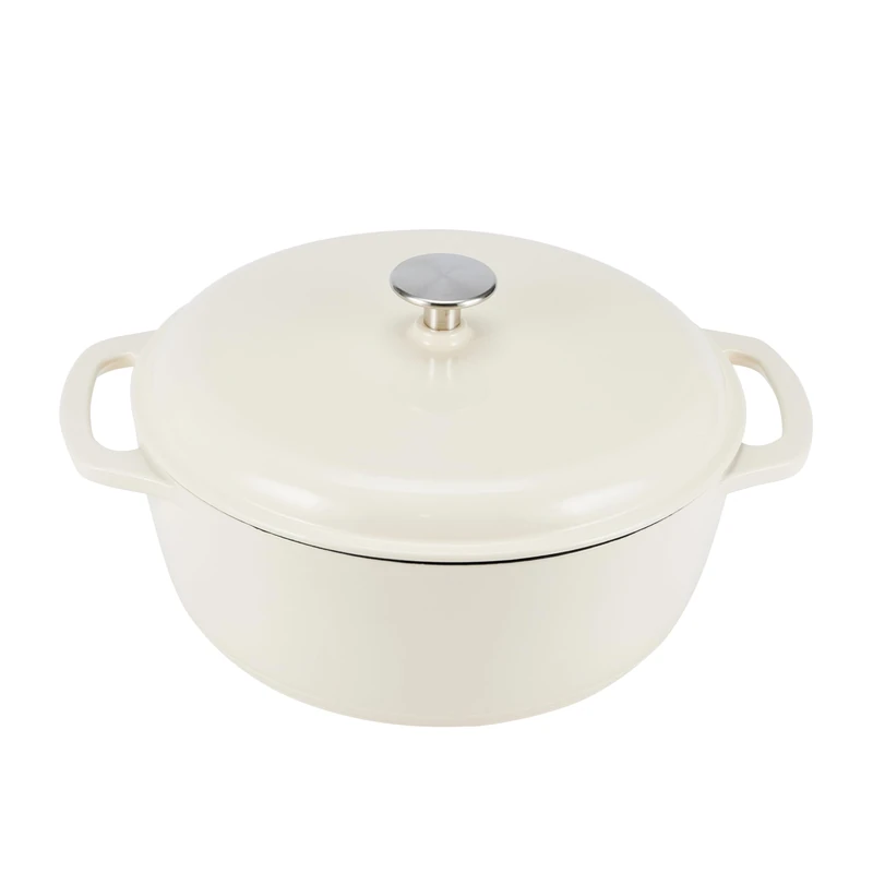 Amazon Basics Round Enameled Cast Iron Covered Dutch Oven, 5.7 L, White